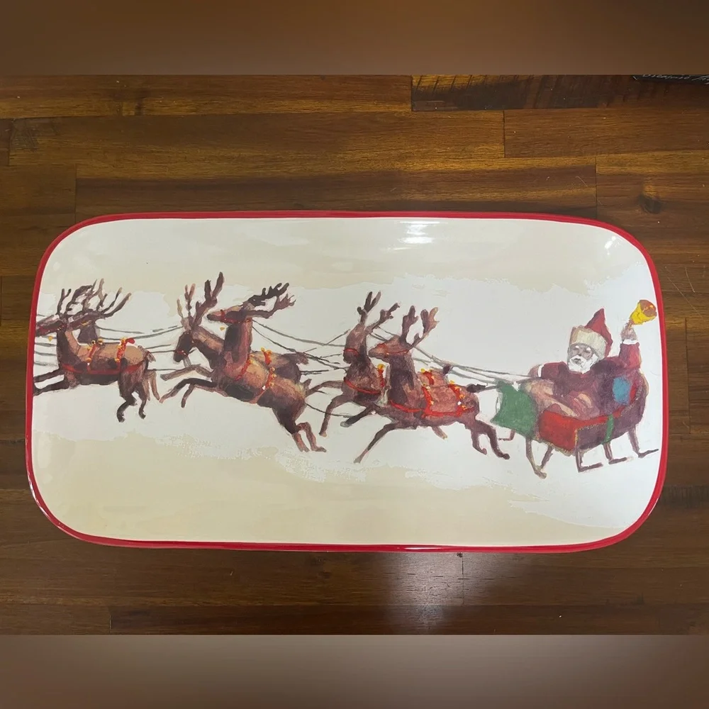 Williams Sonoma Santa & His Reindeer Platter